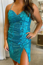 Radiant Sequin Sheath Open Back Homecoming Dress with 3D Flowers BM bride
