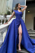 Chic One Shoulder Sweetheart Sleeveless Long Prom Dress With Front Split
