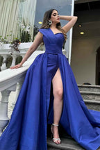 Chic One Shoulder Sweetheart Sleeveless Long Prom Dress With Front Split