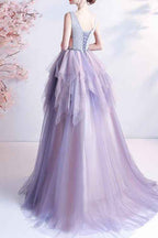 Sleeveless Long Prom Dress V Neck Tulle Layered With Beading Online