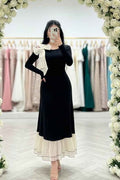 Black Long Sleeves Long Mermaid Prom Dress With Pleated Bowknot