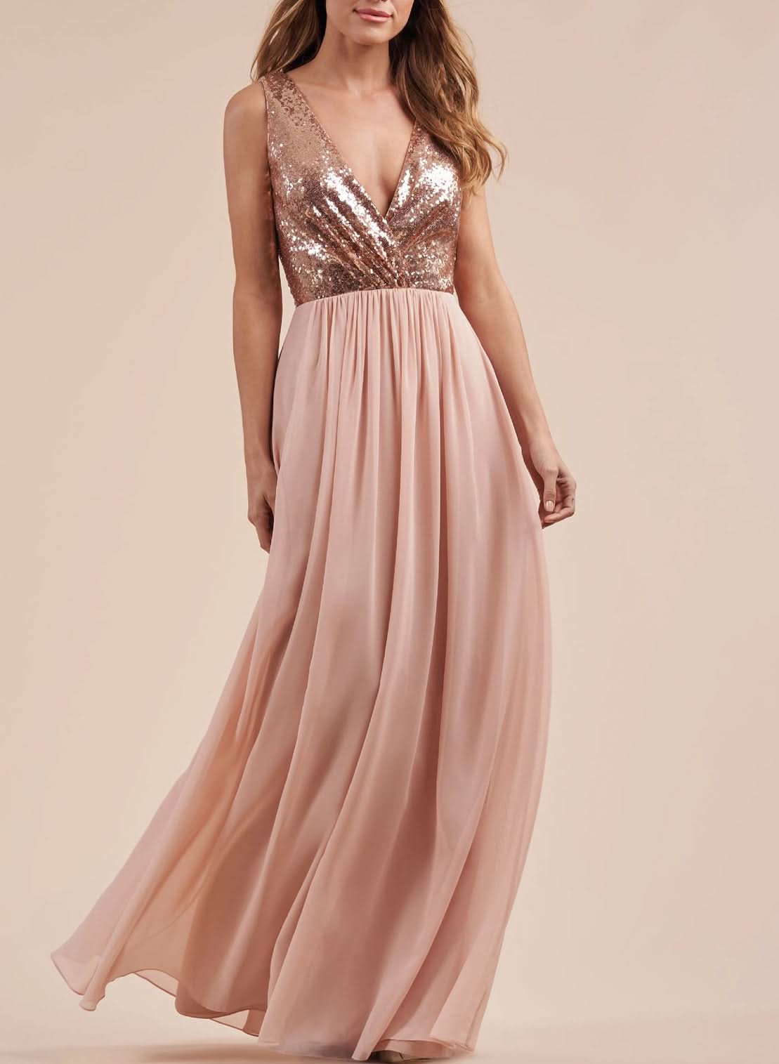 Rose Gold Sequins V-Neck A-Line Bridesmaid Dresses for a Dazzling Look BM bride