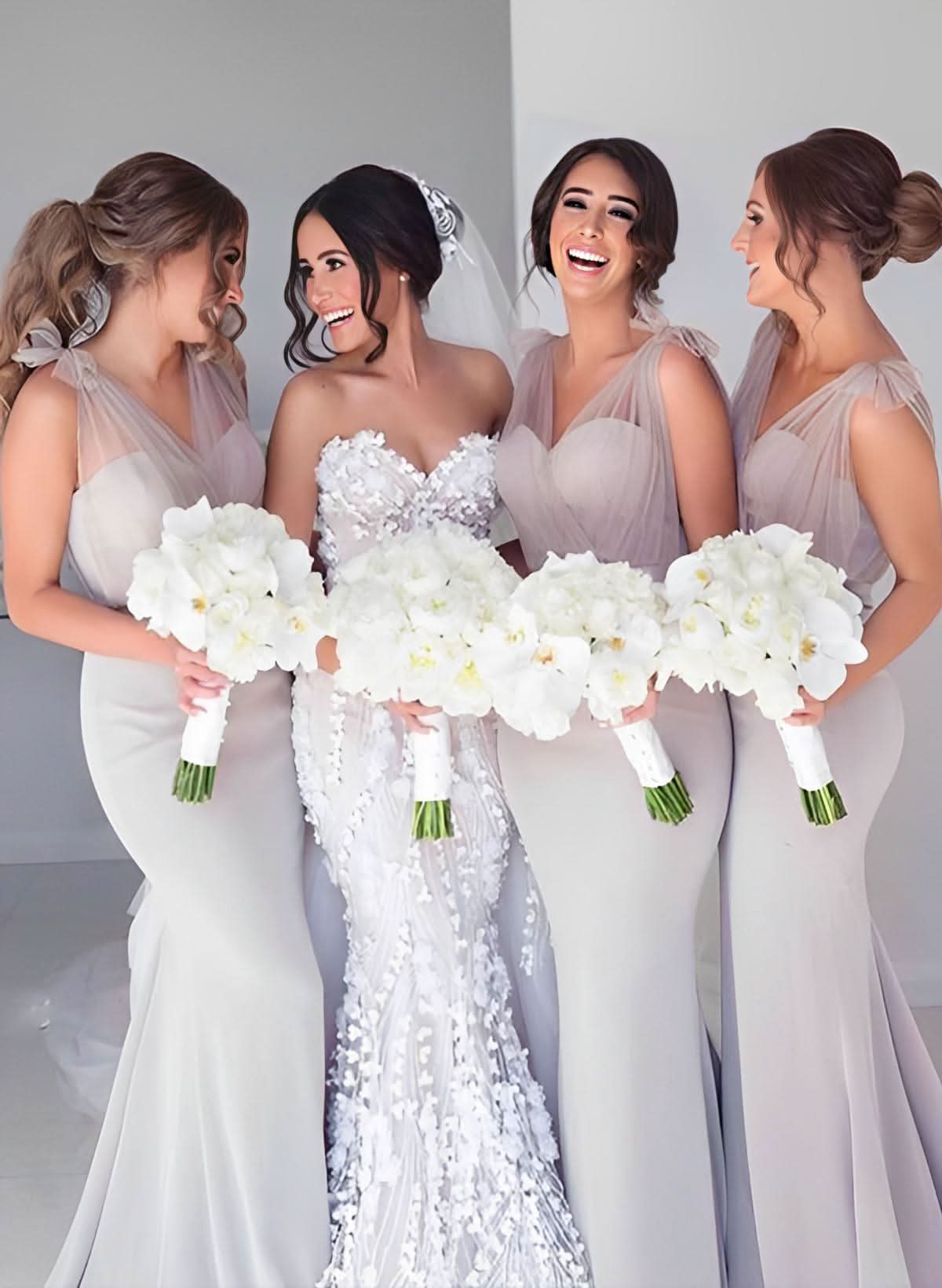 Sleeveless Sweep Train Elastic Satin Bridesmaid Dresses in a Trumpet/Mermaid Silhouette BM bride