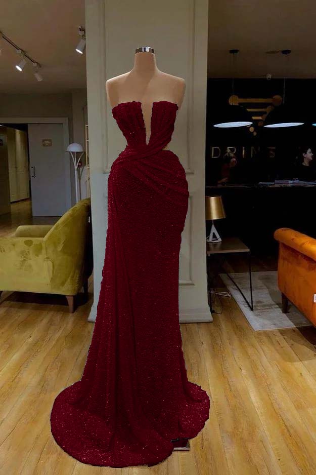 Sequins Sleeveless Gorgeous White Strapless Prom Dress With Pleated Online BMBRIDE