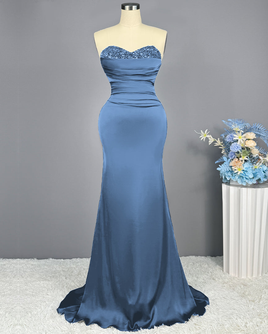 Red Sweetheart Sleeveless Sequined Mermaid Prom Dress BM bride