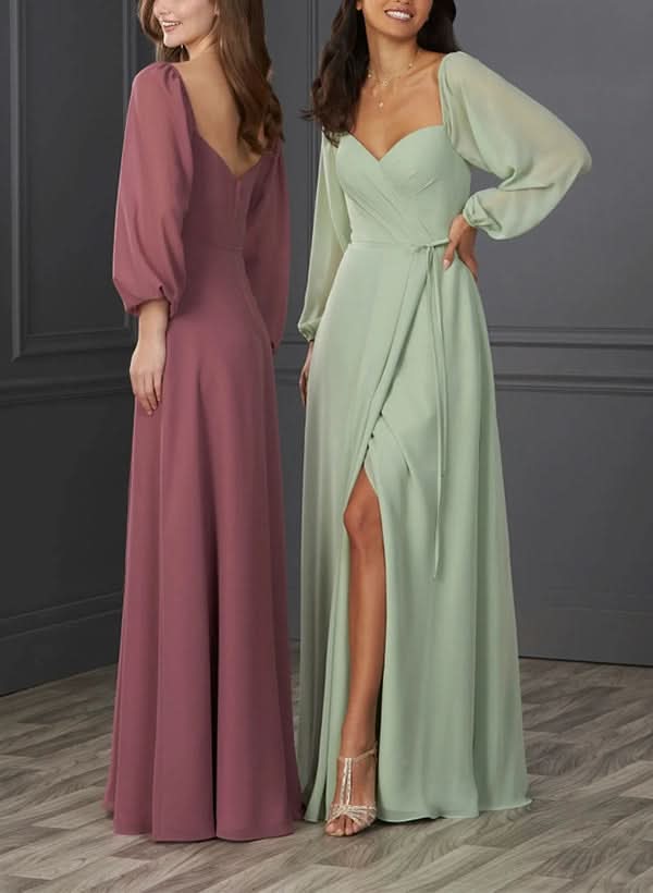 Sweetheart Long Sleeves Chiffon Bridesmaid Dresses With Split Front for a Romantic Look BM bride