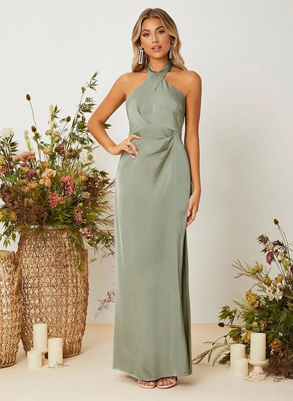 Halter Sleeveless Floor-Length Bridesmaid Dresses for an Elegant Look BM bride