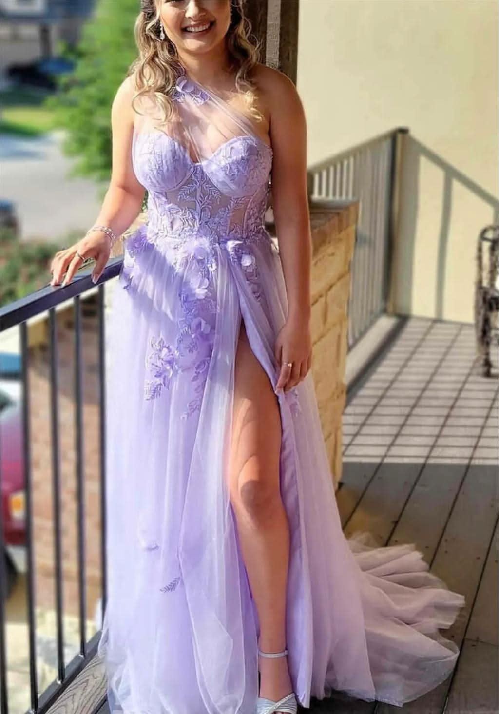 Elegant A-Line One Shoulder Black Long Prom Dress with Appliques BM bride