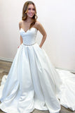 Sweetheart Backless A-Line Floor-Length Wedding Dress with Ruched Design and Pockets BM bride