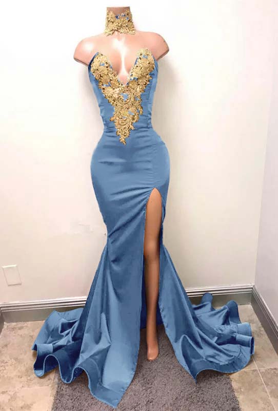 Mermaid Burgundy Deep V Neck Sleeveless Prom Dress Split With Lace Appliques