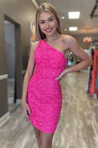 Glamorous One-Shoulder Sequined Sheath Homecoming Dress BM bride