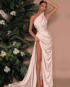 Elegant Green One Shoulder Sleeveless Mermaid Front Split Evening Dress Online BM bride