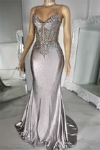 Ivory Spaghetti Strap Sleeveless Pleated Mermaid Long Prom Dress With Appliques