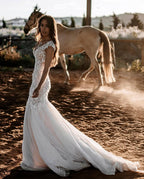 Sweetheart Backless Long Mermaid Wedding Dress with Tulle Lace BM bride