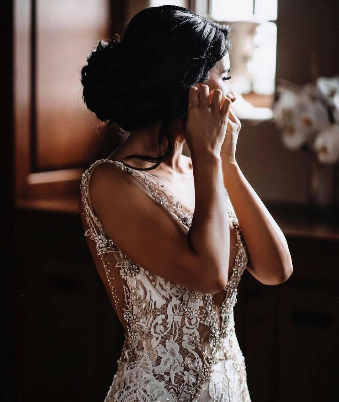 Glamorous V-Neck Wide Strap Open Back Mermaid Wedding Dress with Lace Appliques BM bride