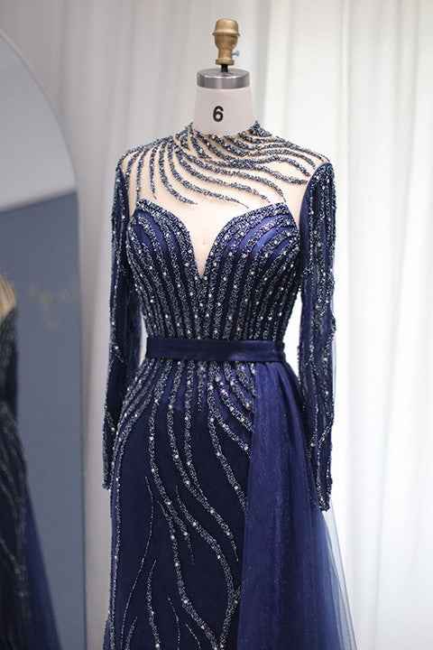 V Neck Long Sleeves Long Prom Dress Tulle Ruffles With Appliques