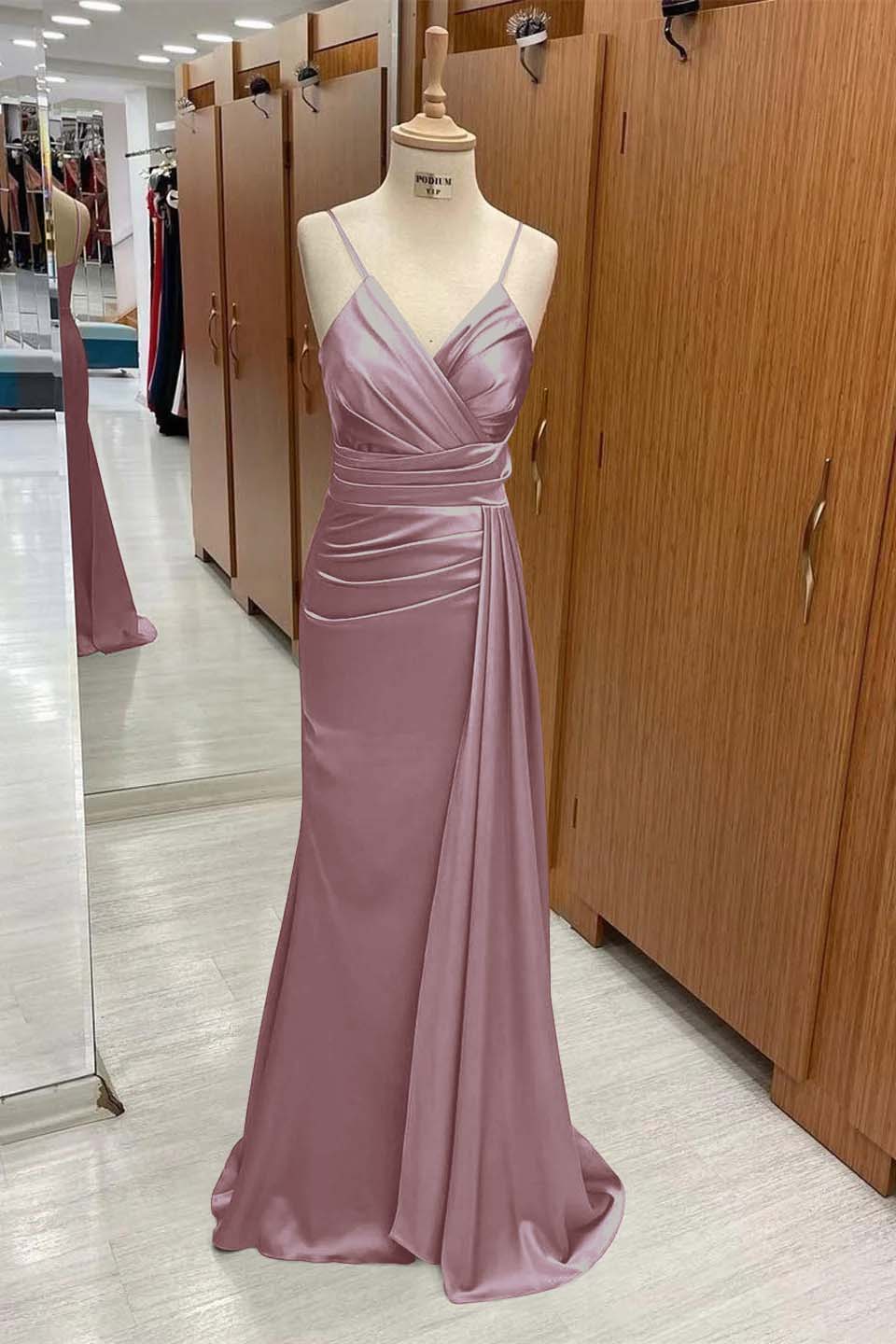 Spaghetti Strap Sleeveless Long Mermaid Prom Dress With Pleated BMBRIDE