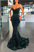 Dark Green Sequin Mermaid Prom Dress BM bride