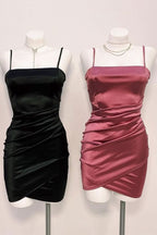 Simple Yet Elegant Pleated Short Red Homecoming Dress with Straps BM bride