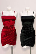 Simple Yet Elegant Pleated Short Red Homecoming Dress with Straps BM bride
