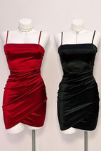 Simple Yet Elegant Pleated Short Red Homecoming Dress with Straps BM bride
