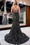 Dazzling Sequin Lace-Up Back Mermaid Long Prom Gown with Slit BM bride