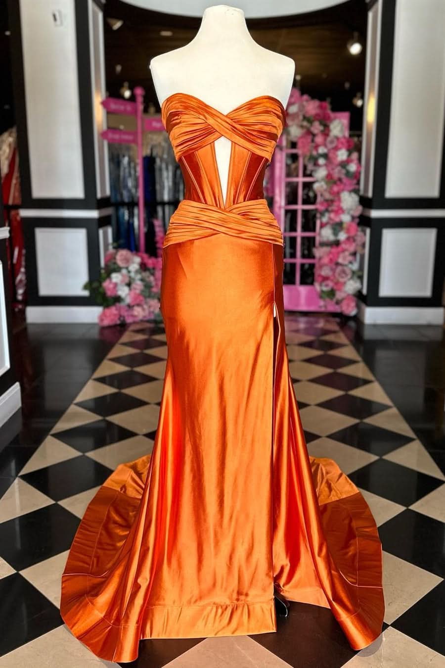 Captivating Sweetheart Satin Mermaid Long Prom Dress with a Unique Design BM bride