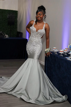 Grey Sweetheart Sequins Evening Dress Sleeveless with Beadings BM bride