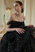 Tulle Off the Shoulder Sleeveless Long Prom Dress With Sequins