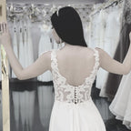 Long Sweetheart A-Line V-Neck Split Wedding Dress with Lace Chiffon BM bride