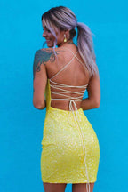 Sparkly Pink Tight Yellow Sequins Homecoming Dress Bmbride