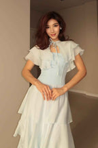 Strapless Sleeveless Long Prom Dress With Ruffles Pleated Shawl