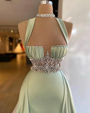Elegant Halter Green Beaded A-Line Mermaid Prom Dress BM bride