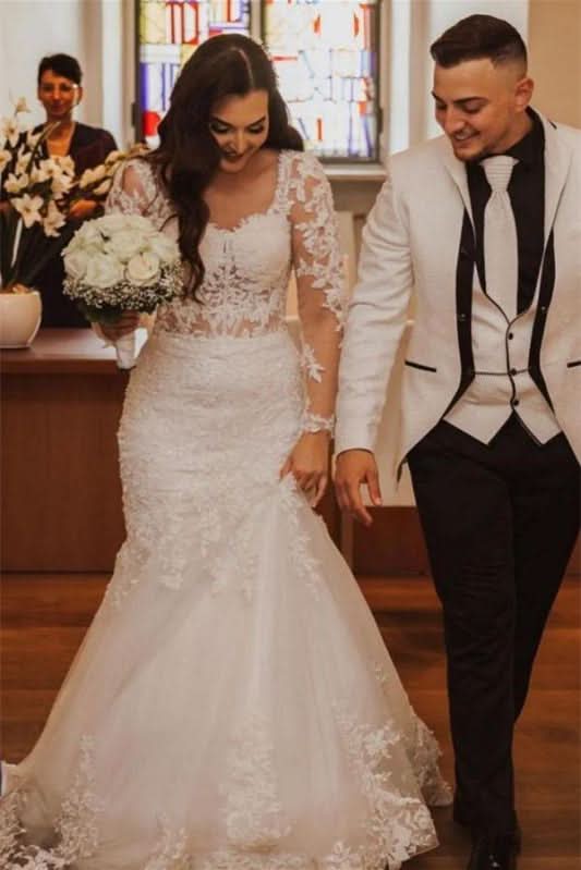 Sweetheart Long Sleeve Lace Mermaid Wedding Dress BM bride