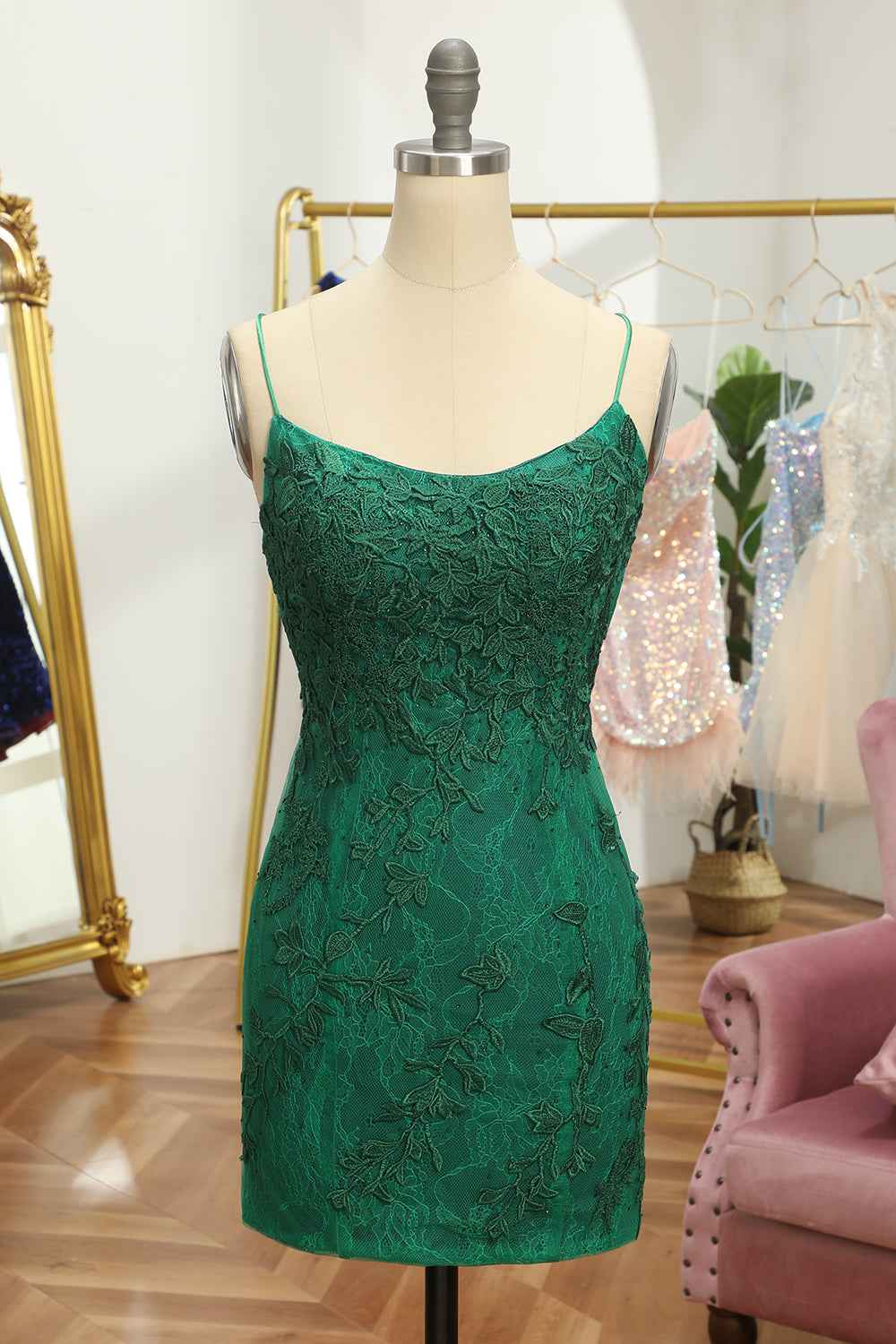 Green Lace Tight Homecoming Dress Bmbride