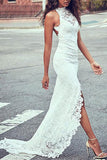 High Neck Lace Summer Beach Wedding Dress BM bride