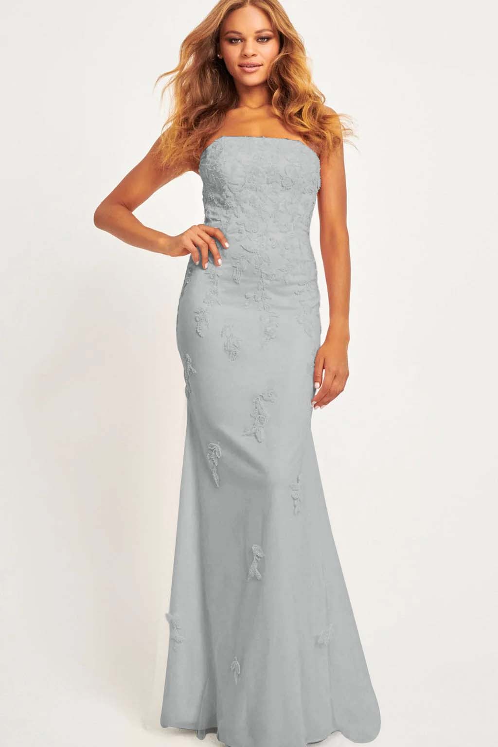 Strapless Sleeveless Long Mermaid Prom Dress With Appliques BMBRIDE