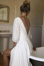 Half Sleeve V-Neck Wedding Dress BM bride