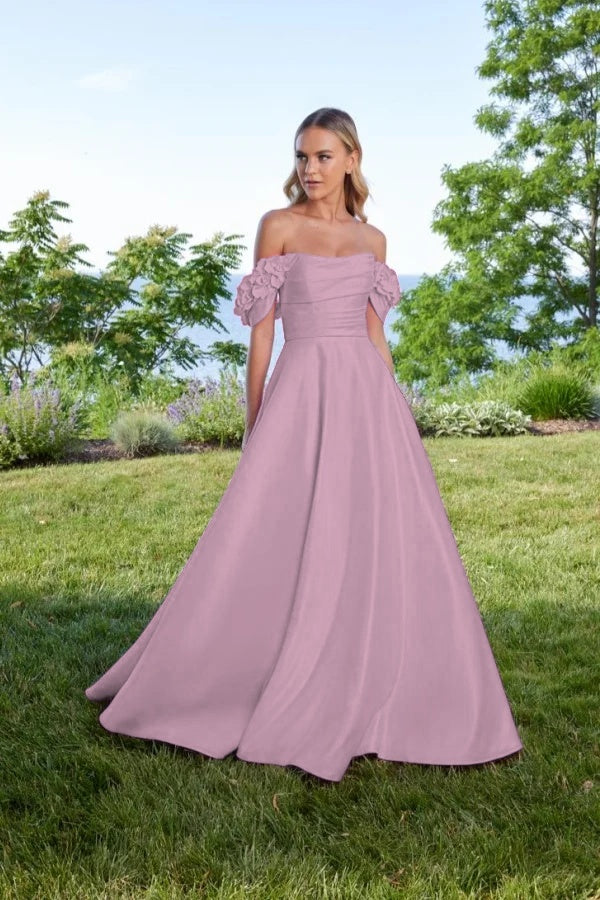 Off the Shoulder Sleeveless Long A Line Prom Dress With Pleated BMBRIDE