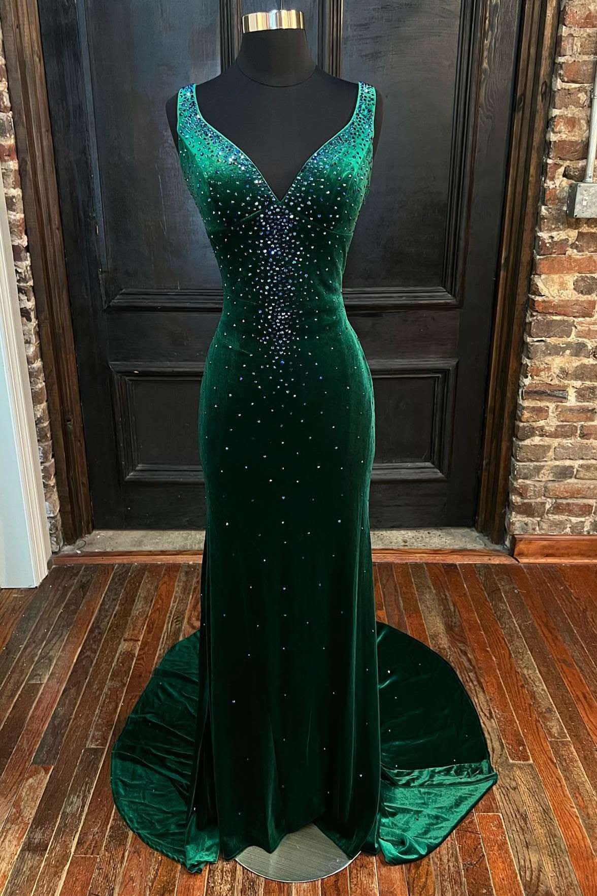 Fashionable Emerald Velvet V-Neck Cutout Back Mermaid Long Formal Dress BM bride