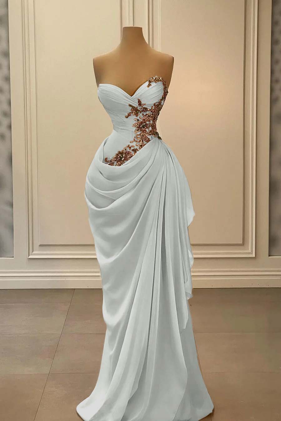 Strapless Sleeveless Long Mermaid Prom Dress With Appliques BMBRIDE