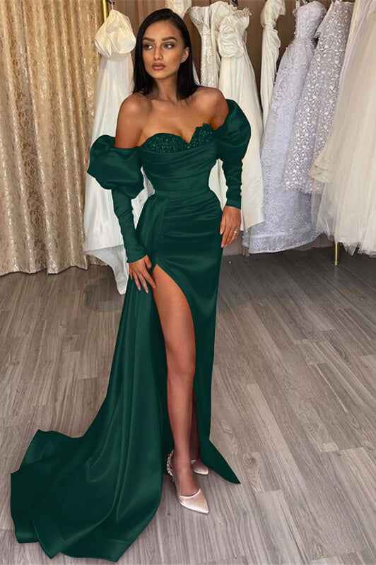 Red Off The Shoulder Mermaid Split Prom Dress Sweetheart With Diamond Appliques