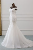 Off-the-Shoulder Mermaid Long Wedding Dress with Tulle Lace BM bride