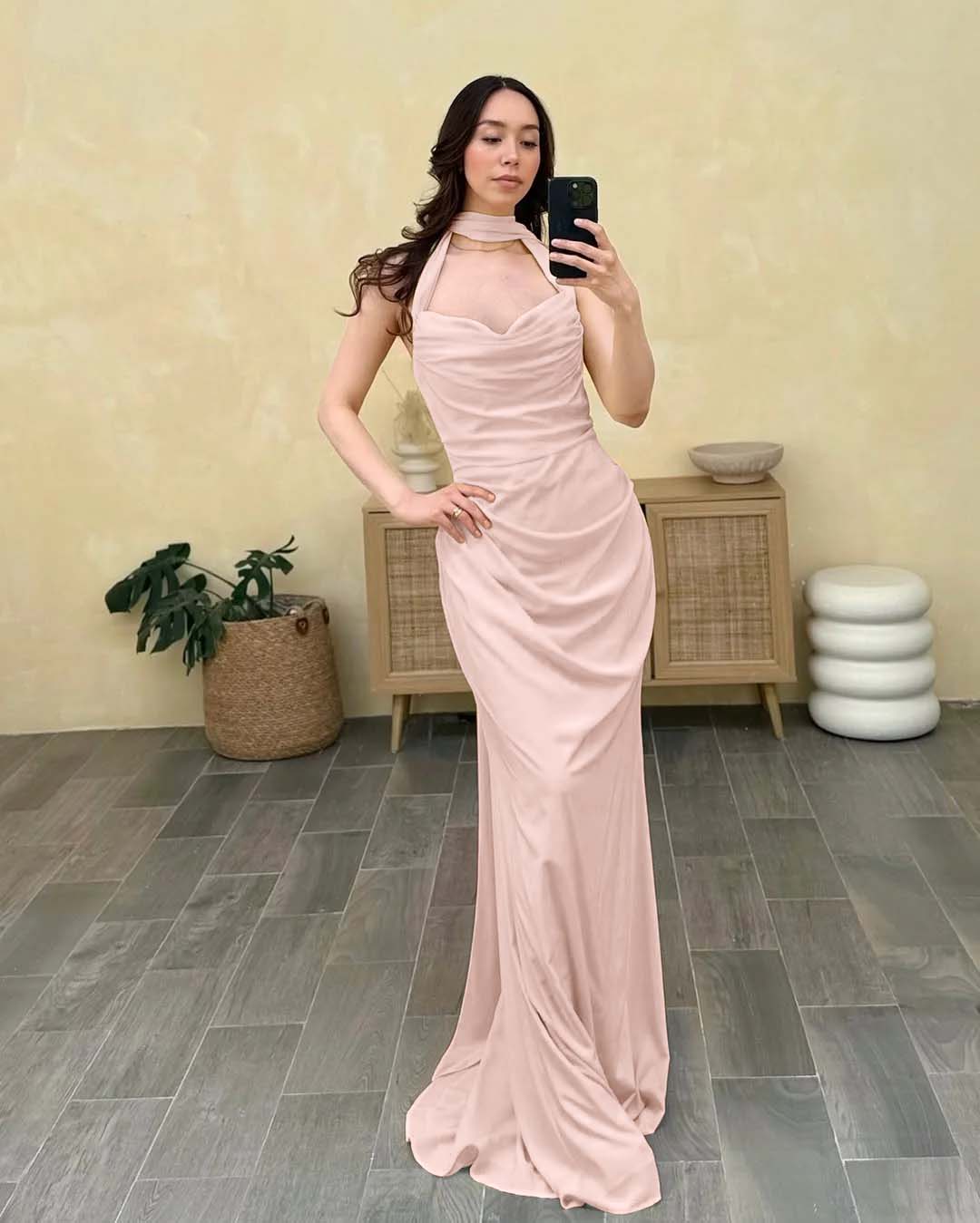 Halter Sleeveless Sweetheart Long Mermaid Prom Dress With Pleated BMBRIDE