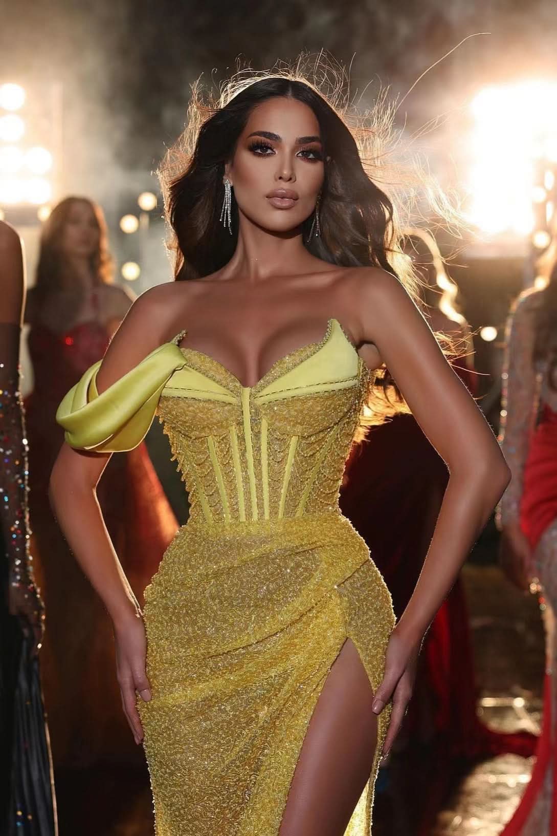 Yellow One Shoulder Sequins Mermaid Evening Dress with Sweetheart and Slit BM bride