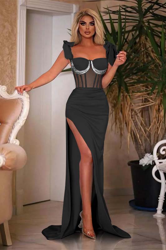 Sleeveless Mermaid Sky Blue Sweetheart Beadings Prom Dress With Side Split