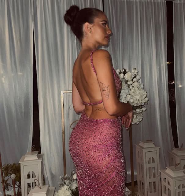 Sexy Pink Round Neck Sequin Prom Dress BM bride