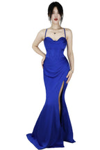 Royal Blue Spaghetti-Strap Long Prom Dress with Slit BM bride
