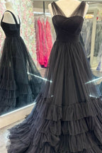 Lovely A-Line Illusion V Neck Layers Tulle Prom Dress BM bride