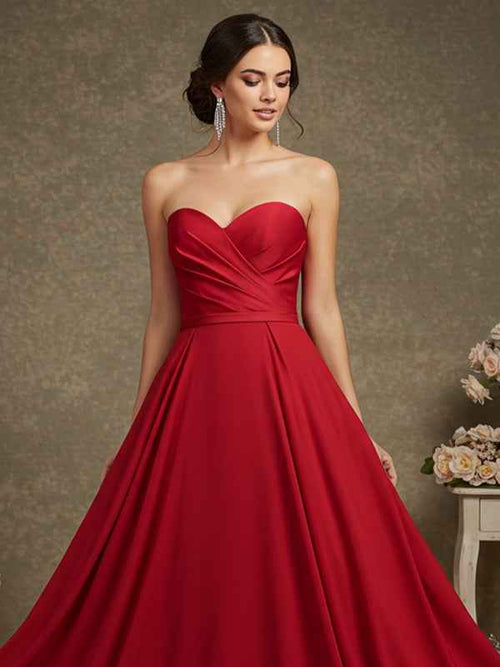 Elegant Formal Red Maxi Prom Dress Strapless Evening Gown BMBRIDE